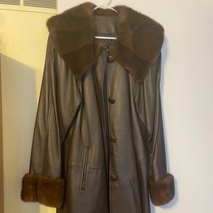Leather Coat with mink collar and cuffs